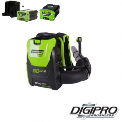 Greenworks 60 volt Accu Rugbladblazer GD60BPBK2X + 2x 2Ah accu's en lader