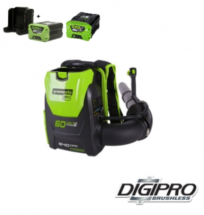 Greenworks 60 volt Accu Rugbladblazer GD60BPBK2X + 2x 2Ah accu's en lader